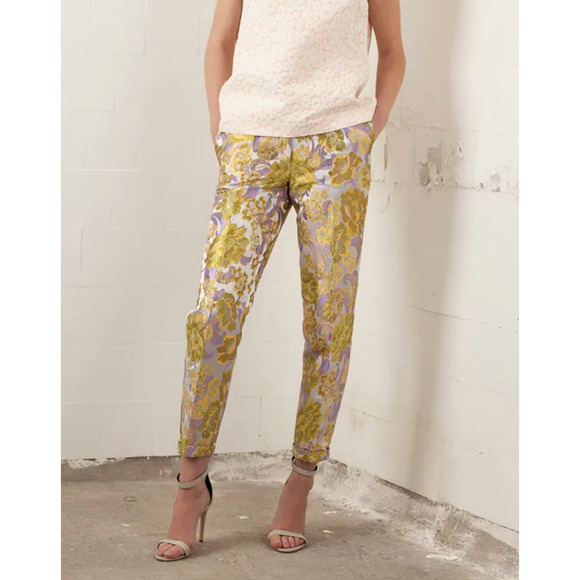 OSMAN Pants - Osman Yousefzada Floral Jacquard Pants Tapered Ankle Slim Trousers 27" Waist